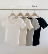 ソフトベーシックUネックスリムショートスリーブTシャツ(4color)