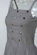  STUDDED GODET DRESS (GRAY)