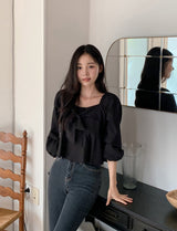 #Fairy Ribbon Puff Long Sleeve Blouse (4color)