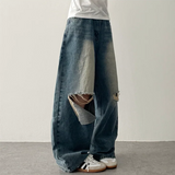 Andy Knee Damage Cutting Deep Washed Denim Wide Pants