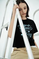 25SS ウーマンオパンチュウサギクロップ半袖Tシャツ ブラック