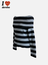 Star Stripe Off-Shoulder Long Sleeve Knitwear