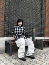 Unisex ホワイトダスティウォッシュドワイドカーゴパンツ