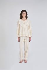 (24218WTLLN) ULLALA PAJAMAS Le Mans Long Sleeve Two-Piece Cream (30'S) Free Size