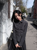SHIRRING COTTON CHECK SHIRT