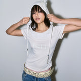 ローズレースビーズフードTシャツ [ホワイト]