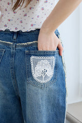 FRINGE DENIM PANTS