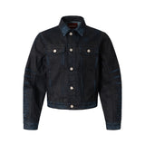 COATED KNIFE-SCRAPED HAND-WIPED DISTRESSED DENIM JACKET