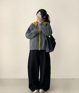 イアンフロントダイアゴナルインシジョンヘムストリングワイドパンツ