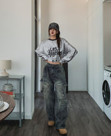 Copper Rivet Pin Tuck Cargo Denim Pants