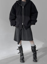 (unisex) オーバーフィットパディットフードジップアップ