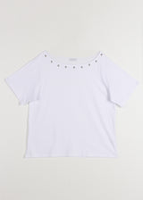 EYELET OFF SHOULDER TEE