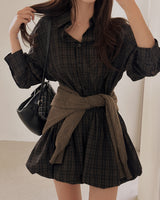 El Checkered Balloon Mini Dress
