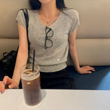 [BELLIDE MADE] Vネックリネン半袖ニット