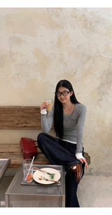 Pocket Layered Round Long Sleeve T-Shirt