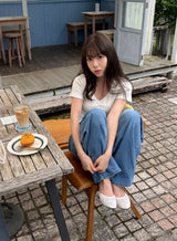 [Pinter Mood🌷]フロリン VネックパンチングシャーリングTシャツ