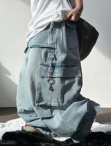 D-RING ZIPPER CARGO BALLOON PARACHUTE LONG PANTS🪽🩵🖤 - 2 COLORS