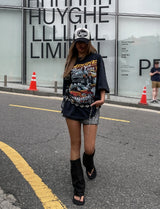 ヴィンテージカーウォッシュプリントルーズ半袖Tシャツ