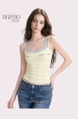 Lemon slit layered sleeveless t-shirt
