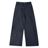 タックオン バックボタンワイドフィットセルビッチデニムロングパンツ (2 colors)