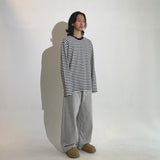 ストライプオーバーフィットカジュアル長袖Tシャツ