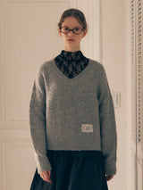 BOUCLE V NECK KNIT GRAY