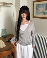 Remol Deep V-Neck Long Sleeve Knit Top