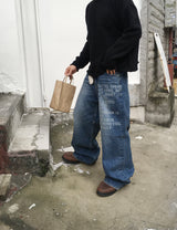 No.1400 lettering wide denim PT