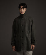 BALMACAAN HERRINGBONE WOOL CASHMERE HALF COAT BLACK