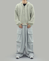 Noel Knit Hoodie Half Zip Up (Beige)