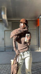 wool base lace V-neck long-sleeved t-shirt