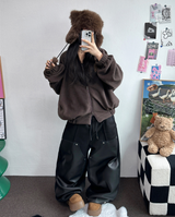 ストリング💙レザーダブルリベットロングパンツ💙🖤2カラー
