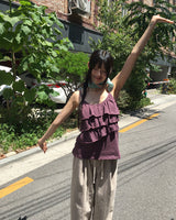 モンシカンカンレイヤードバックバンディングシャーリングノースリーブ