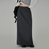 [made/4size] [Soan] Rivet Pintuck Stripe H-Line Slit Long Skirt -3color