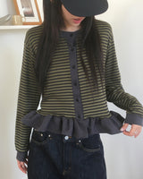 Peg Stripe Color Frill Cardigan