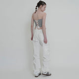 DRAPE DENIM BUSTIER TOP-GRAY