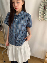 26SS★ [BAONHAUS] Krunen Linen Check Short Sleeve Shirt Blouse