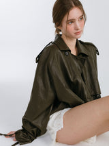 LEATHER STRAP TRENCH JACKET / BROWN