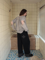 Check folding fleece pants / black