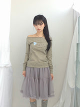 レタリングハートボートネックTシャツ