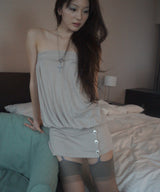 Shirred Button Dress_Sand Beige