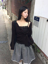 ブキ リバーシブル シースルー ボタン ニット カーディガン
