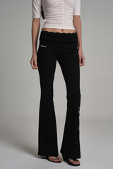 Lace tea bootscut pants, Black