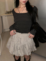 DEEP U NECK STRIPE T-SHIRTS