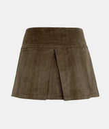 Pleated Corduroy Belt Skirt