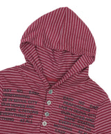 Henley Neck Stripe Hood Long Sleeve - Wine
