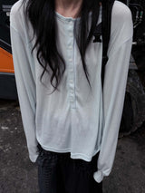  HENLEY BUTTON LONG TOP
