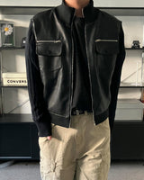 OR high neck knit leather jacket