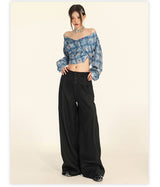 American Vintage Button Detail Clean Fit Wide Slacks
