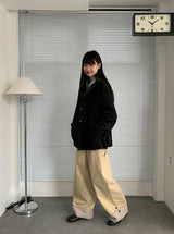 Monique Check Color Matching Cotton Wide Banding Pants